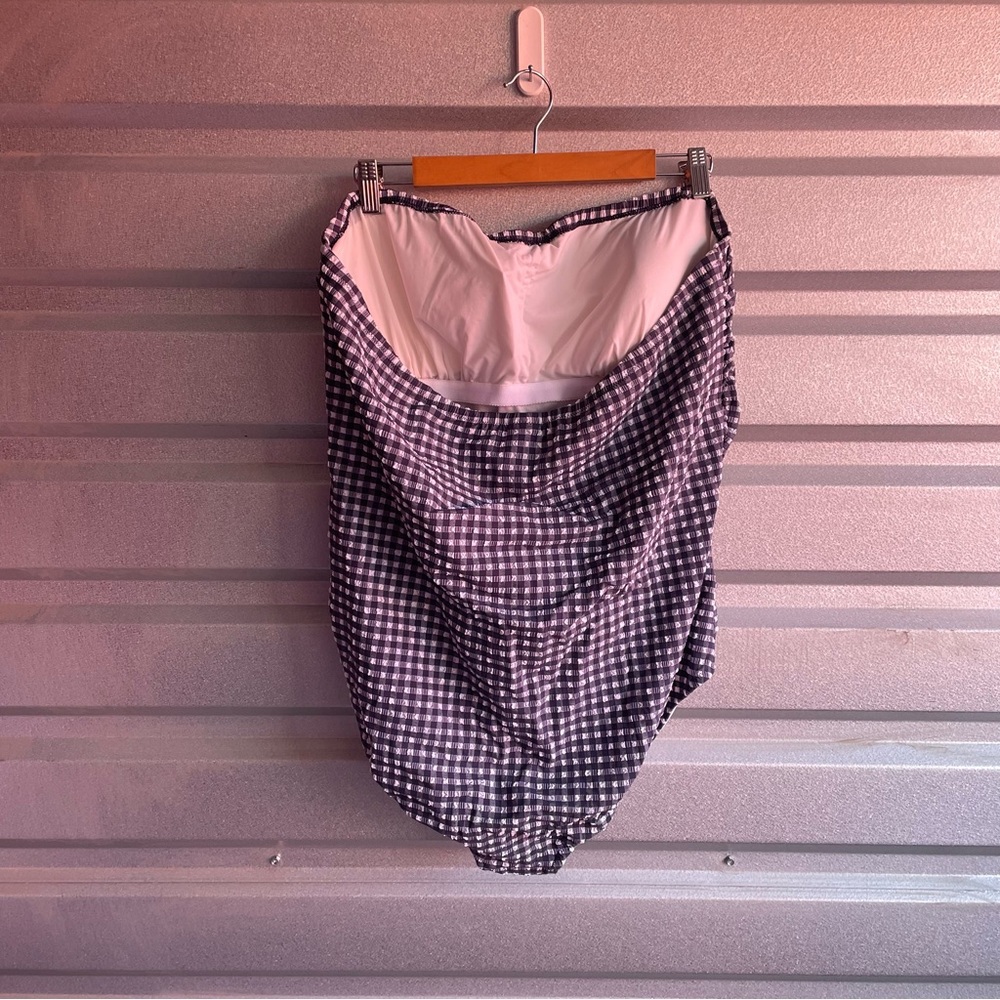 J. Crew NWT Gingham ruched bandeau one-piece swimsuit - Picture 4 of 7